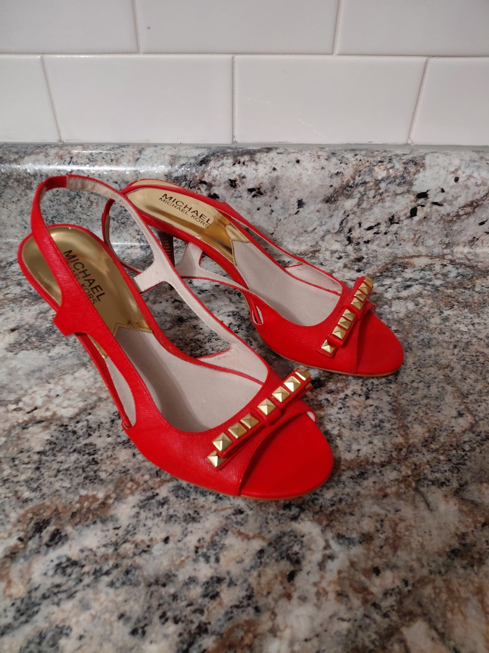 MICHAEL Michael Kors **Orange** Gold Studded Slingback Heels